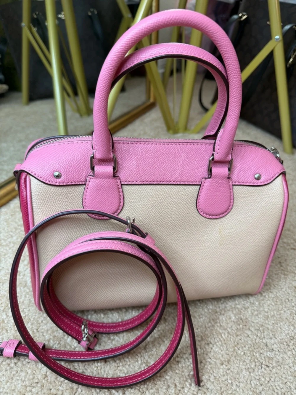 Coach Mini Bennett Satchel Pink Beige Crossbody Bag Colorblock Leather ๐ ๐ - Picture 11 of 16